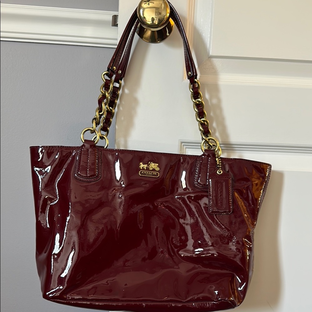 Coach Brown Shoulder Bag with Glossy Finish